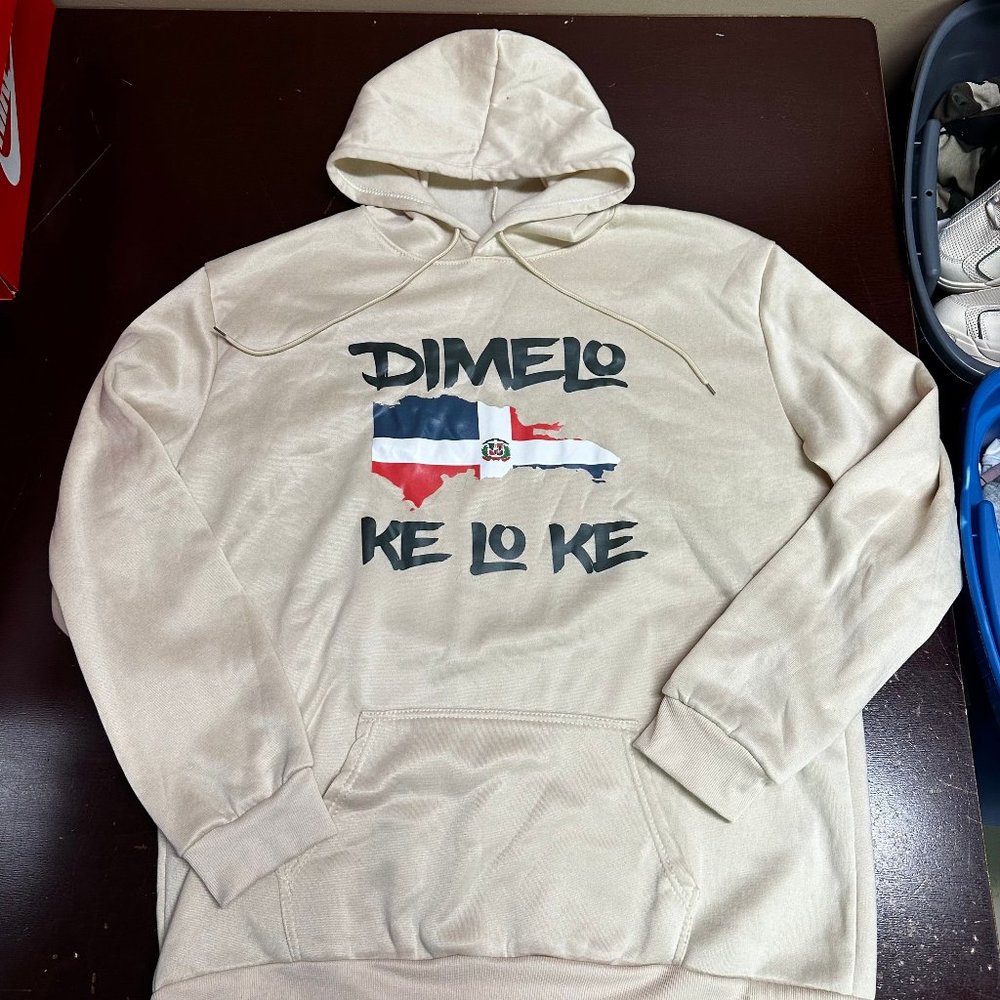 DR Mens Tan Dimelo Ke Lo Ke Long Sleeve Pockets Pullover Hoodie Size XL